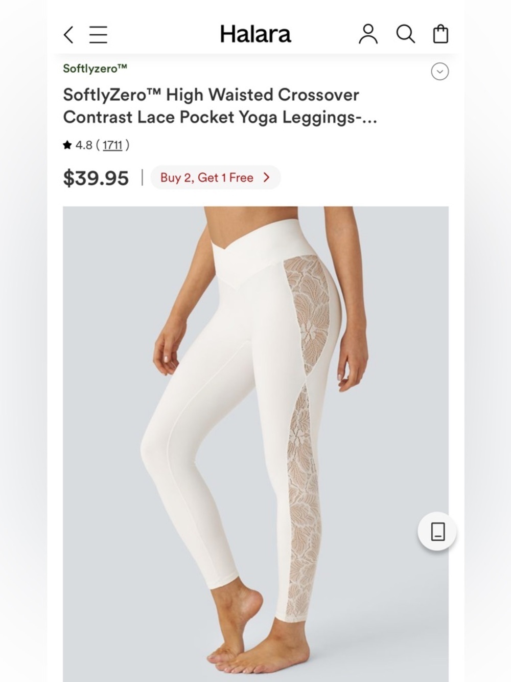 HALARA White High-Waisted Crossover Lace Pocket Yoga Leggings NWOT Med MSRP $40
